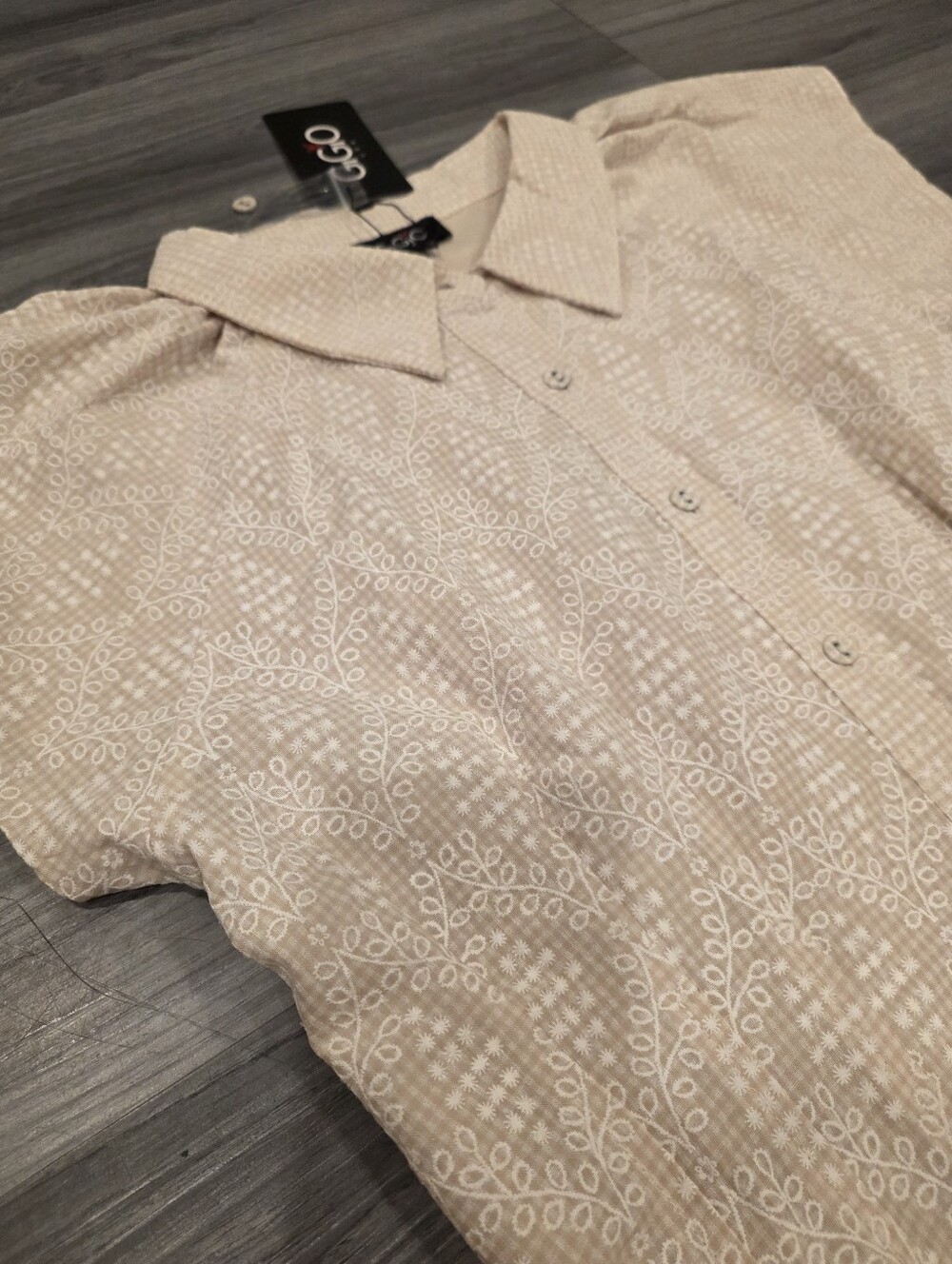 Gigio USA Eyelet Collared Beige Midi Dress NWT - Picture 4 of 13